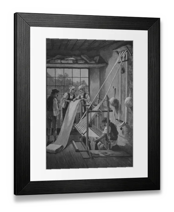 Framed Print : Historical engraving, loom for weaving cotton
