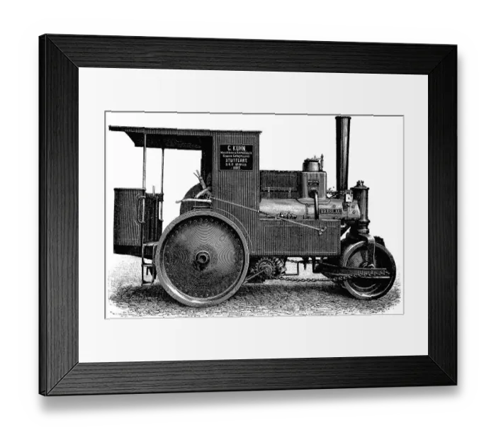 Framed Print : Kuhn's steam roller, woodcut