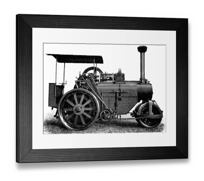 Framed Print : Kuhn's steam roller, woodcut