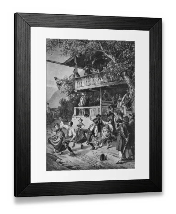 Framed Print : Begin of the wedding dance, woodcut