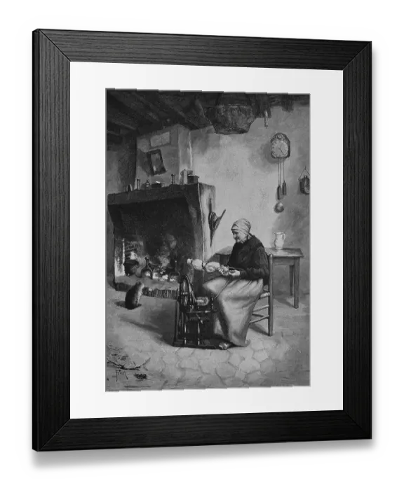 Framed Print : Woman spinning wood with spinning wheel Framed Print : Woman spinning wood with spinning wheel