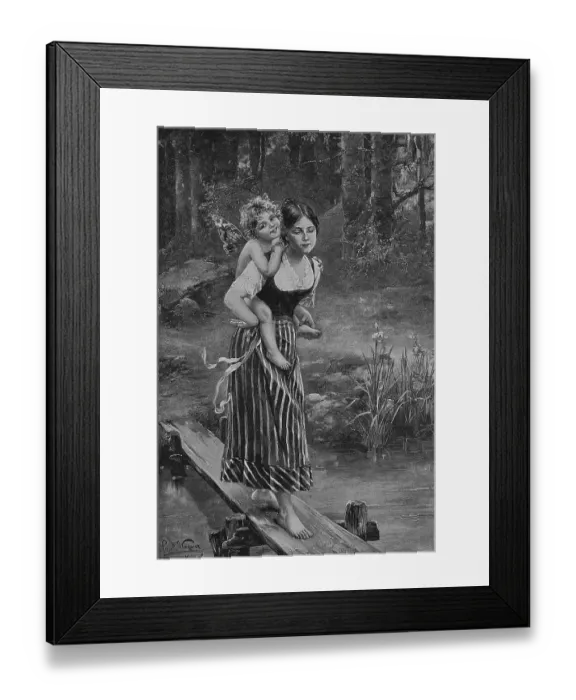 Framed Print : Woman with Cupid clinging to her neck