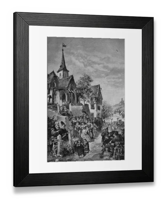 Framed Print : Old German wedding procession, woodcut Framed Print : Old German wedding procession, woodcut