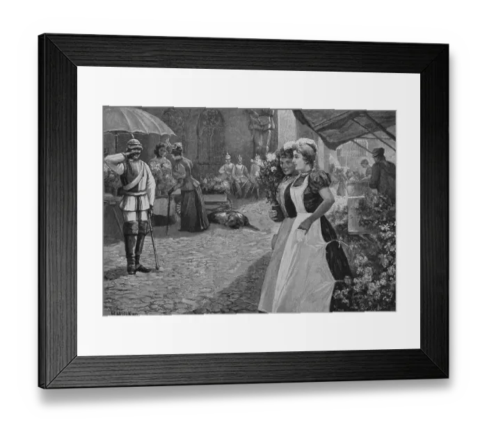 Framed Print : Flower market, woodcut, 1888