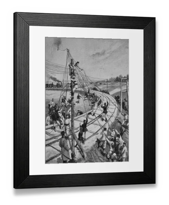 Framed Print : Transfer of a captive balloon over a railway line