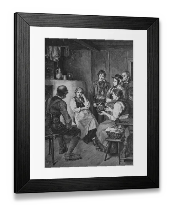 Framed Print : Courtship, woodcut, 1888, historic engraving Framed Print : Courtship, woodcut, 1888, historic engraving