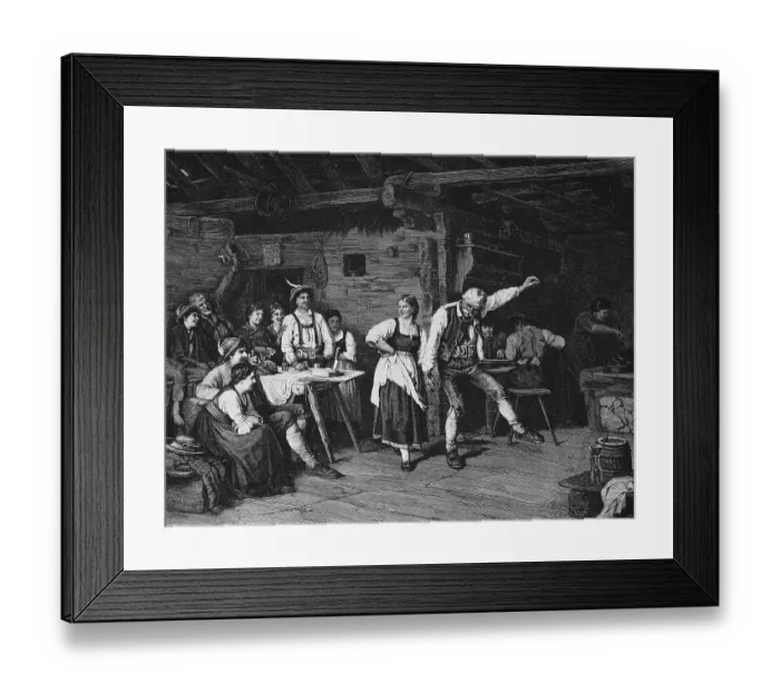 Framed Print : Dance at the mountain hut in the evening