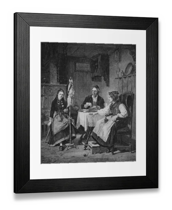 Framed Print : Father finding a secret letter to his daughter in a book Framed Print : Father finding a secret letter to his daughter in a book