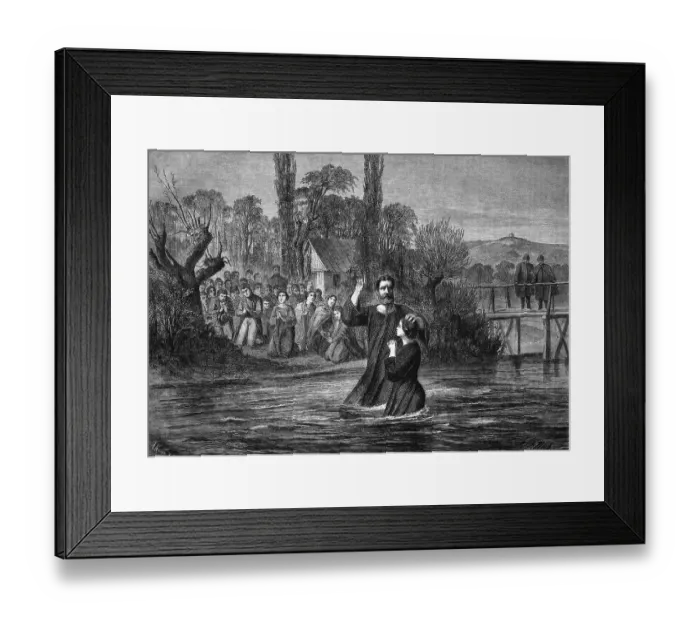 Framed Print : Baptism in the Neckar river, historical engraving Framed Print : Baptism in the Neckar river, historical engraving