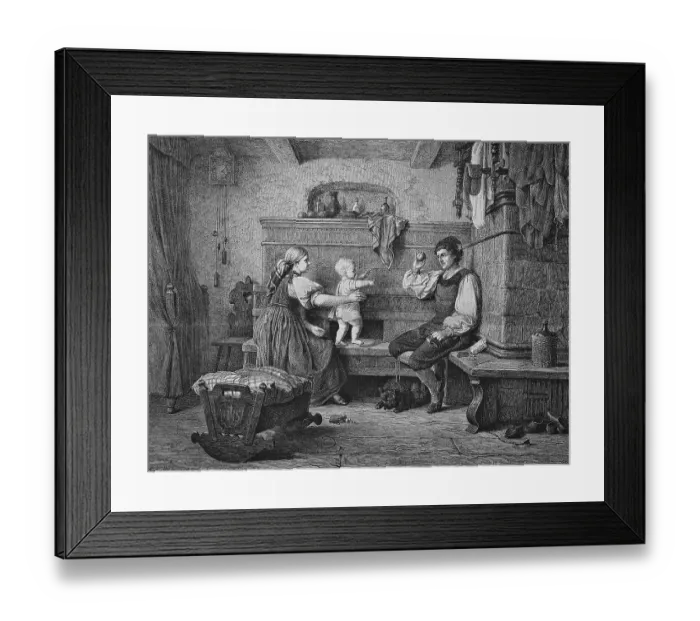 Framed Print : Idyllic family home, historical engraving, 1869