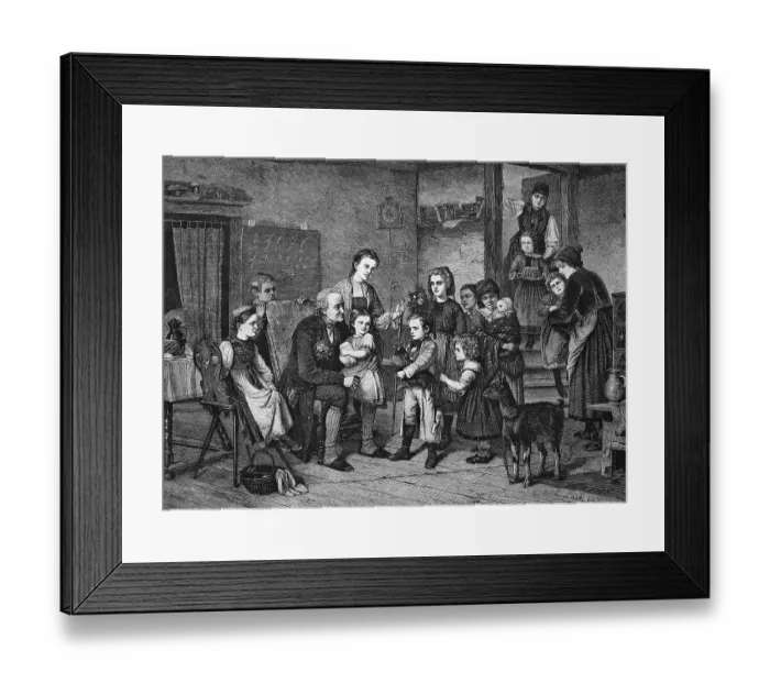 Framed Print : Birthday of a school teacher, historical engraving