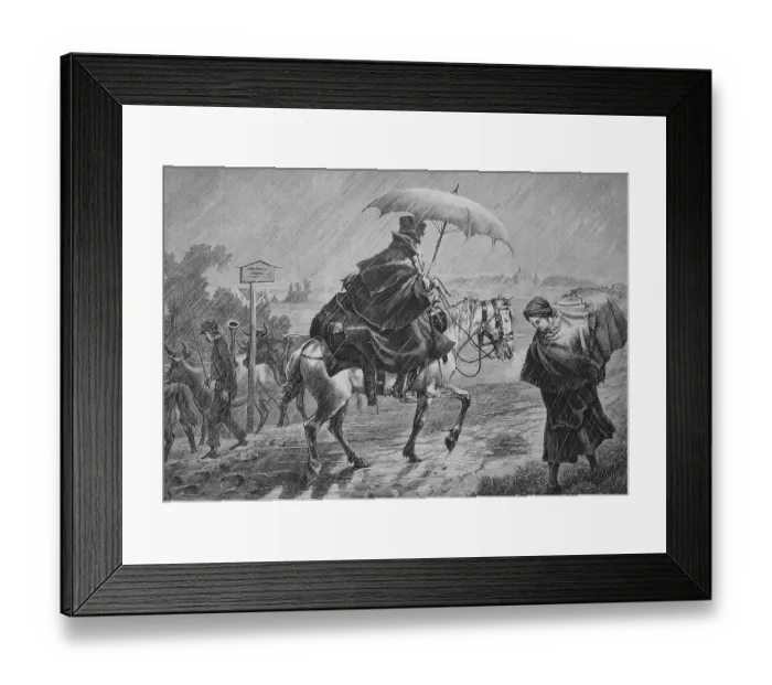 Framed Print : Stockman riding a horse in the rain Framed Print : Stockman riding a horse in the rain