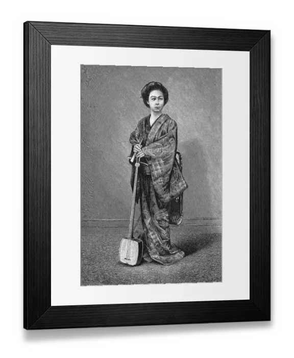 Framed Print : Japanese women's lives, geisha holding a shamisen Framed Print : Japanese women's lives, geisha holding a shamisen