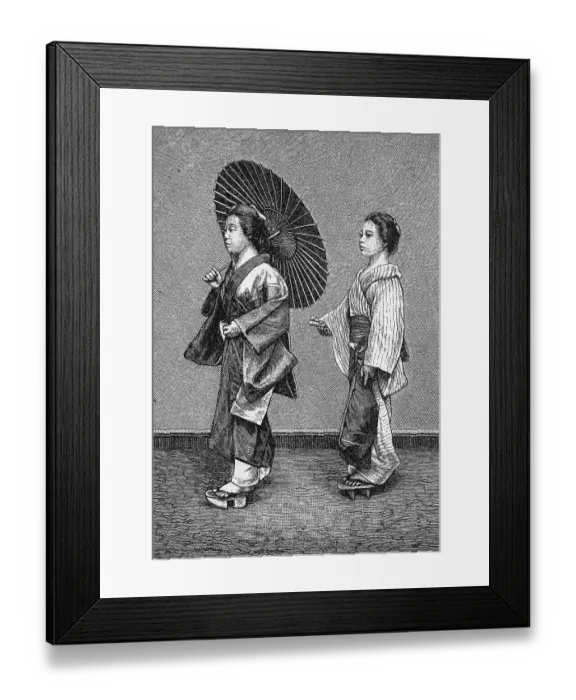 Framed Print : Japanese woman's lives, woman with a servant in the street