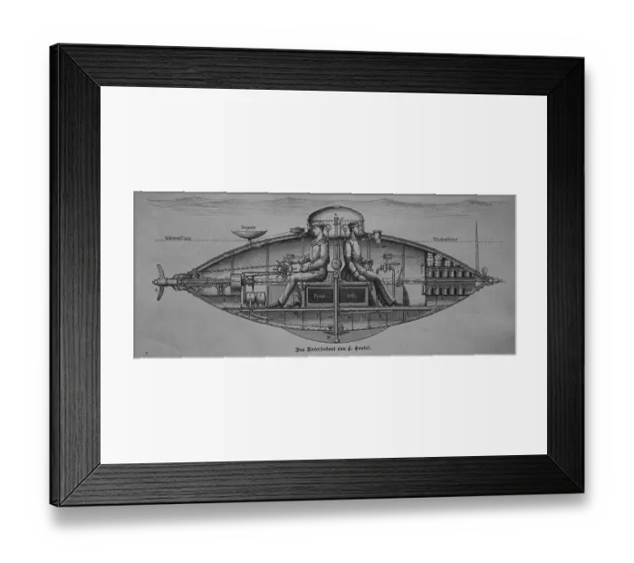 Framed Print : Submarine by Goubet, in 1881 the Frenchman Goubet