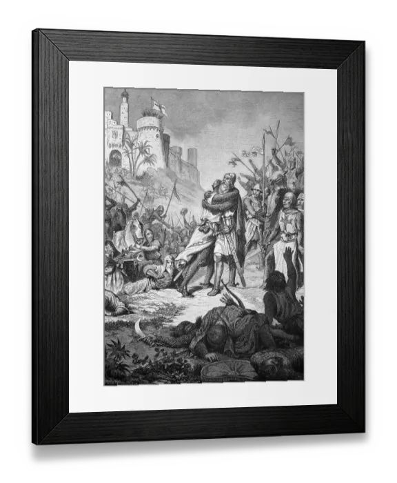 Framed Print : Barbarossa meeting with his son Frederick after the battle near Iconium
