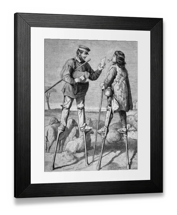 Framed Print : Postman walking on stilts, Southern France