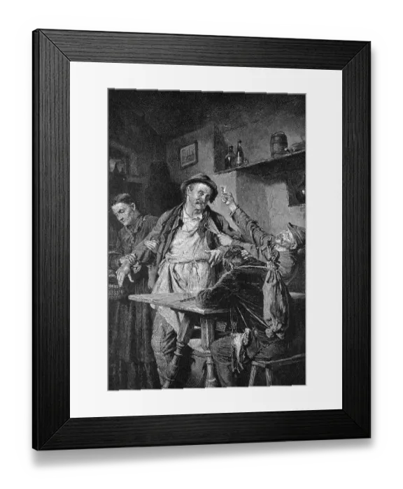 Framed Print : Men drinking liquor, historical engraving, 1888