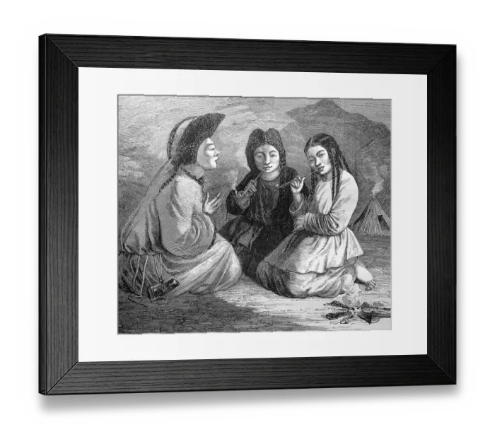 Framed Print : Kalchas women in Mongolia, historical illustration Framed Print : Kalchas women in Mongolia, historical illustration
