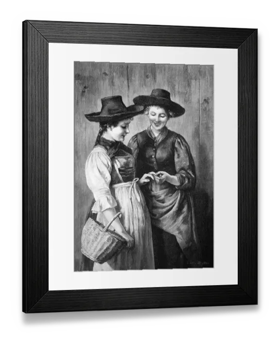 Framed Print : Two women looking at an engagement ring