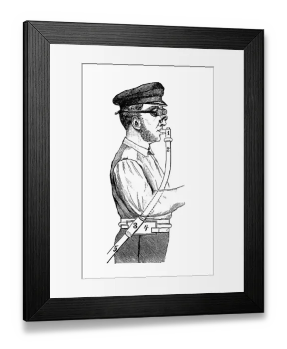 Framed Print : Occupational safety in 1880, respirator