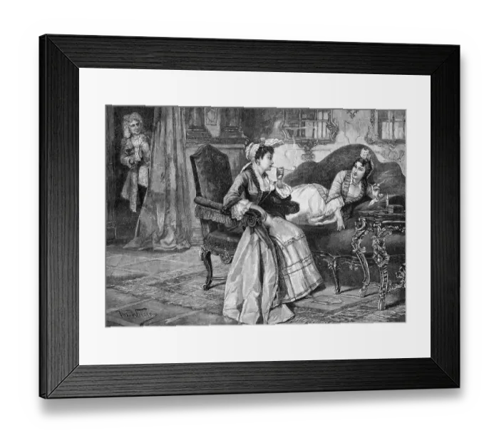 Framed Print : Women smoking secretly, historic wood engraving Framed Print : Women smoking secretly, historic wood engraving