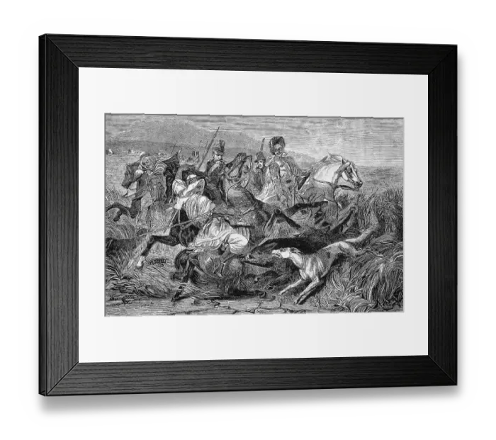 Framed Print : Arabian boar hunters, historical wood engraving