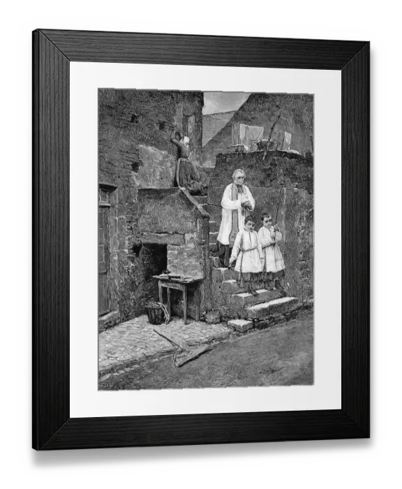 Framed Print : Priest and altar servers, historical woodcut Framed Print : Priest and altar servers, historical woodcut