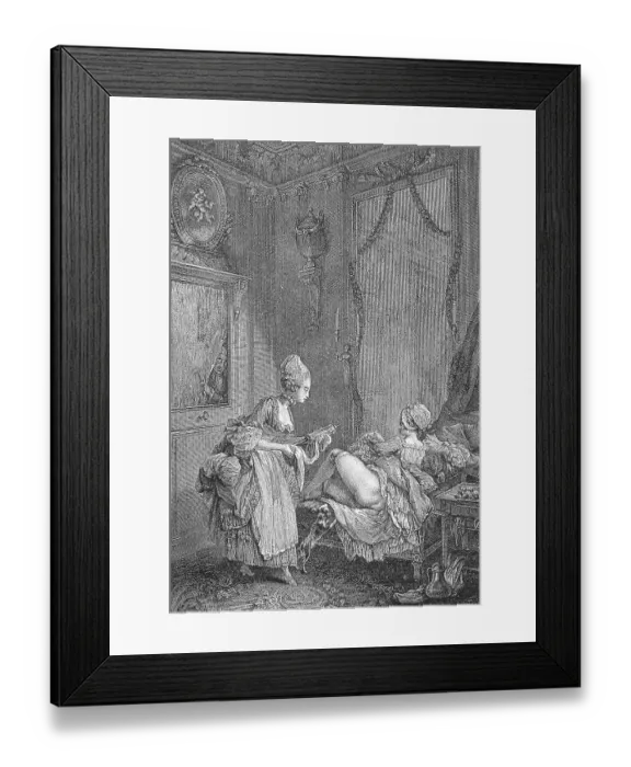 Framed Print : Medical enema, copper engraving by P Maleuve after a painting by P A Boudouin
