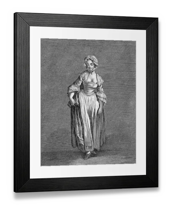 Framed Print : Fashion image, copper engraving by J B Greuze