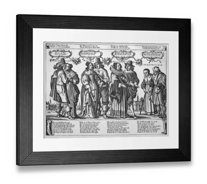 Framed Print : The love calendar, German copper engraving from the 17th century