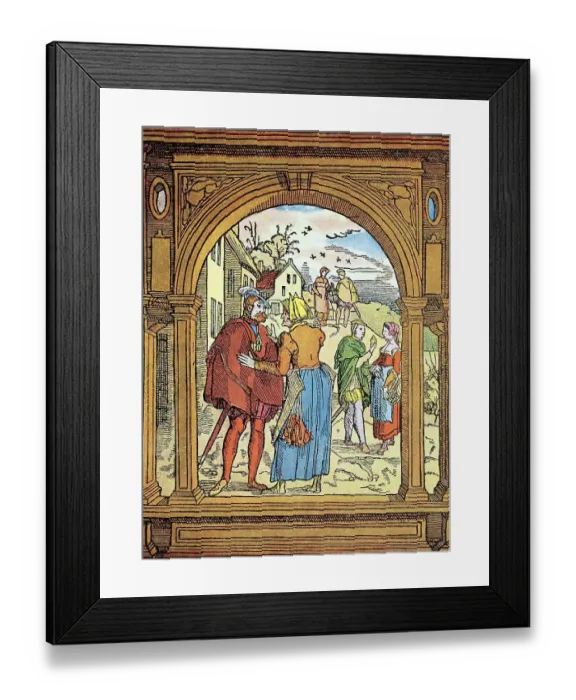 Framed Print : Illustration on the section on matchmakers in a French law book from the 16th century