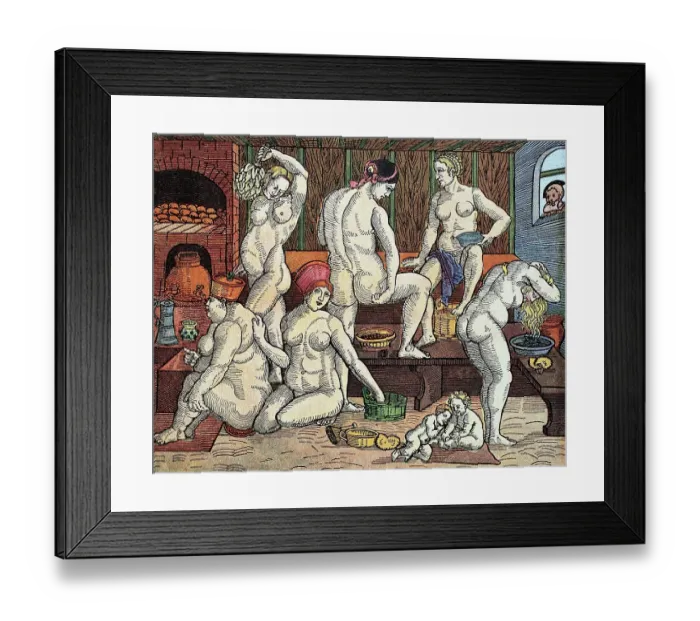 Framed Print : Women at the bathhouse, woodcut after a drawing by Albrecht Duerer