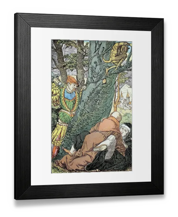 Framed Print : Monk and nun in the convent wood Framed Print : Monk and nun in the convent wood