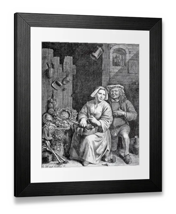 Framed Print : Lovers chatting, Dutch copper engraving by van Haeften Framed Print : Lovers chatting, Dutch copper engraving by van Haeften