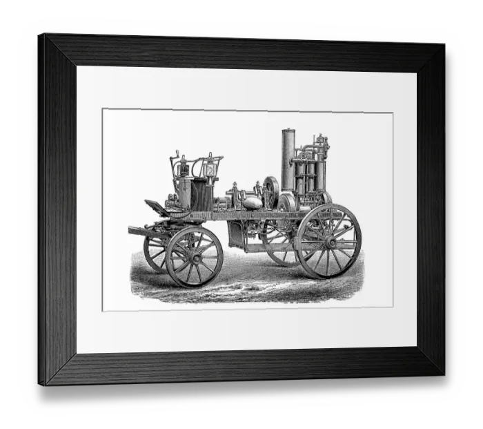Framed Print : Historical fire pump with petrol engine from the 19th century Framed Print : Historical fire pump with petrol engine from the 19th century