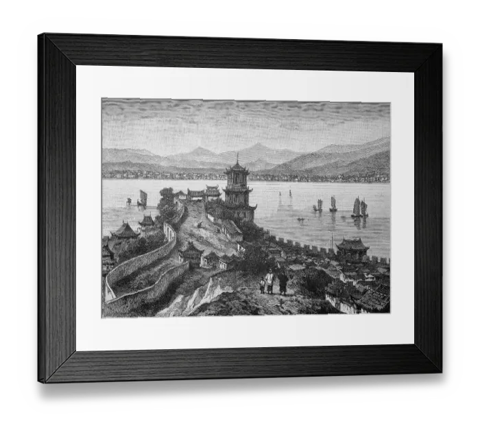 Framed Print : River Yangtze with Pagoda and temple