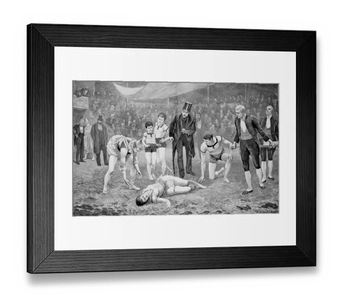Framed Print : A circus tragedy, An artist has crashed and lies injured on the ground Framed Print : A circus tragedy, An artist has crashed and lies injured on the ground