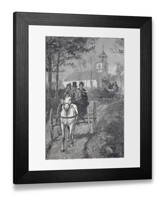 Framed Print : American farmer family on the drive home with the horse-drawn carriage after visiting the church Framed Print : American farmer family on the drive home with the horse-drawn carriage after visiting the church