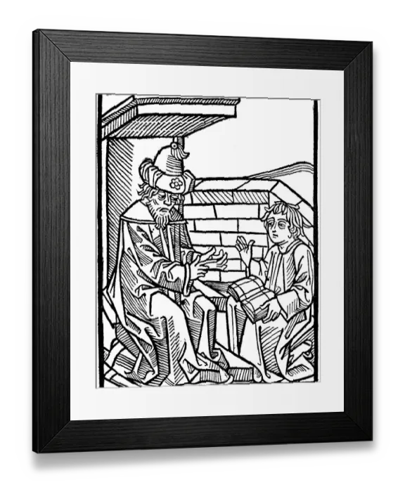 Framed Print : Teacher and pupil, woodcut from Ars memorativa of Anton Sorg