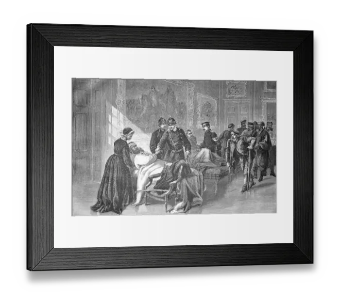 Framed Print : King William I visits the wounded in the military hospital of the Palace of Versailles