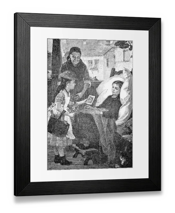 Framed Print : Visit to the sick friend, girl visited the girlfriend and brought her a picture of the sacred image and flowers Framed Print : Visit to the sick friend, girl visited the girlfriend and brought her a picture of the sacred image and flowers