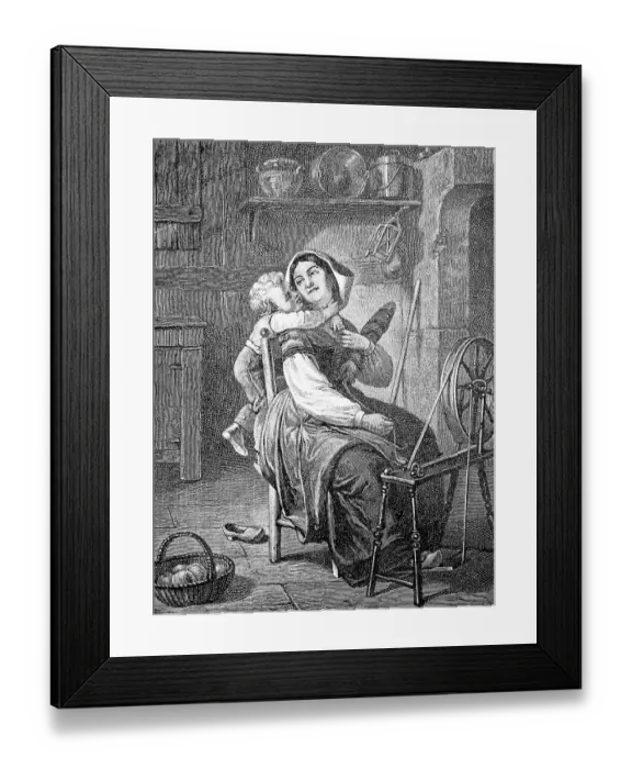 Framed Print : The little flatter, boy embraces his mother from behind Framed Print : The little flatter, boy embraces his mother from behind