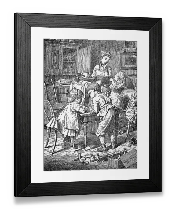 Framed Print : In the nursery, children with toys and a childminder