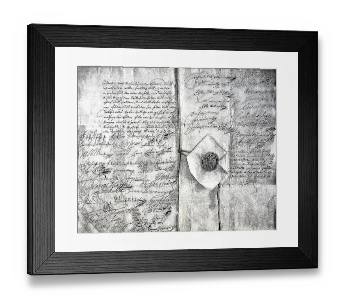 Framed Print : The signatures of the forty-nine officers of Wallenstein under the first Pilsener Conclusion