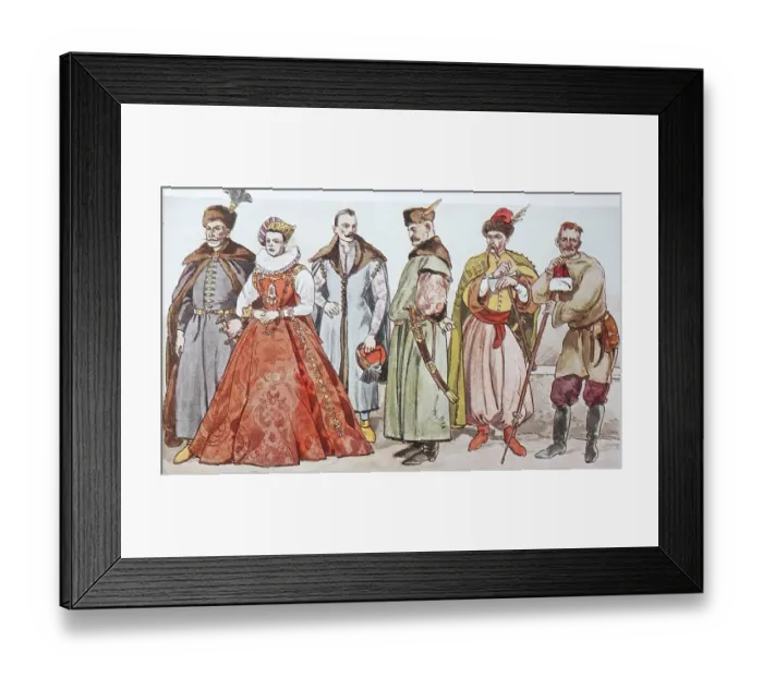 Framed Print : Fashion, historical clothing in Poland