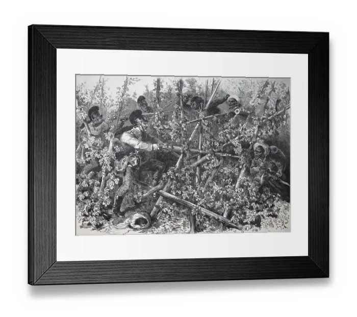 Framed Print : Battle of Bavarian infantry with Turcos and Znaben in the hop fields near Weissenburg