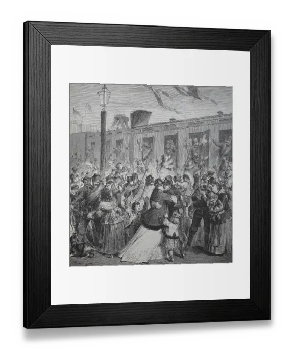 Framed Print : The soldiers of the Guard Landwehr are received by their families at the Potsdam station of Berlin
