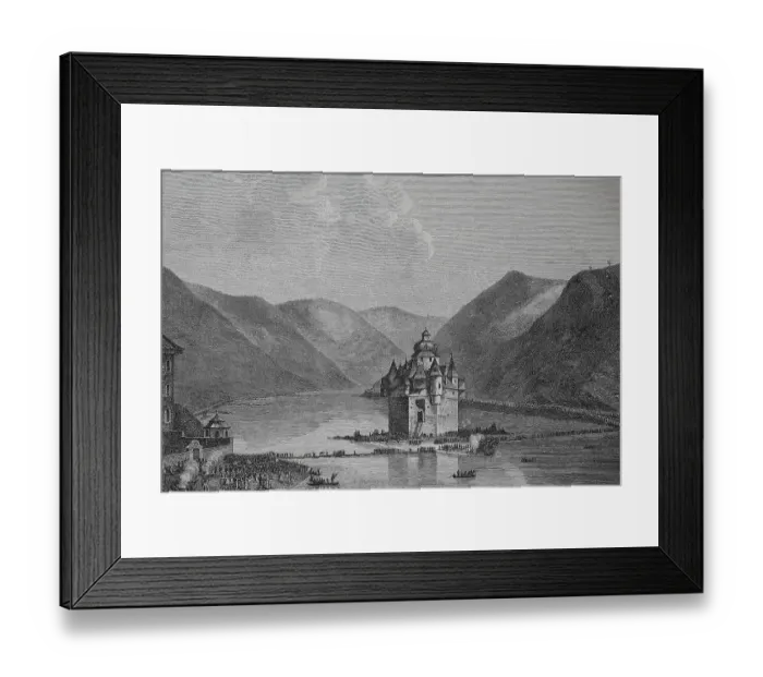 Framed Print : General Marshal Prince Bluecher von Wahlstatt leads the allies at Kaub across the Rhine