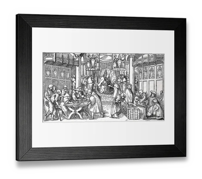 Framed Print : Indulgences in a Basel church with the arms of the Mediceer